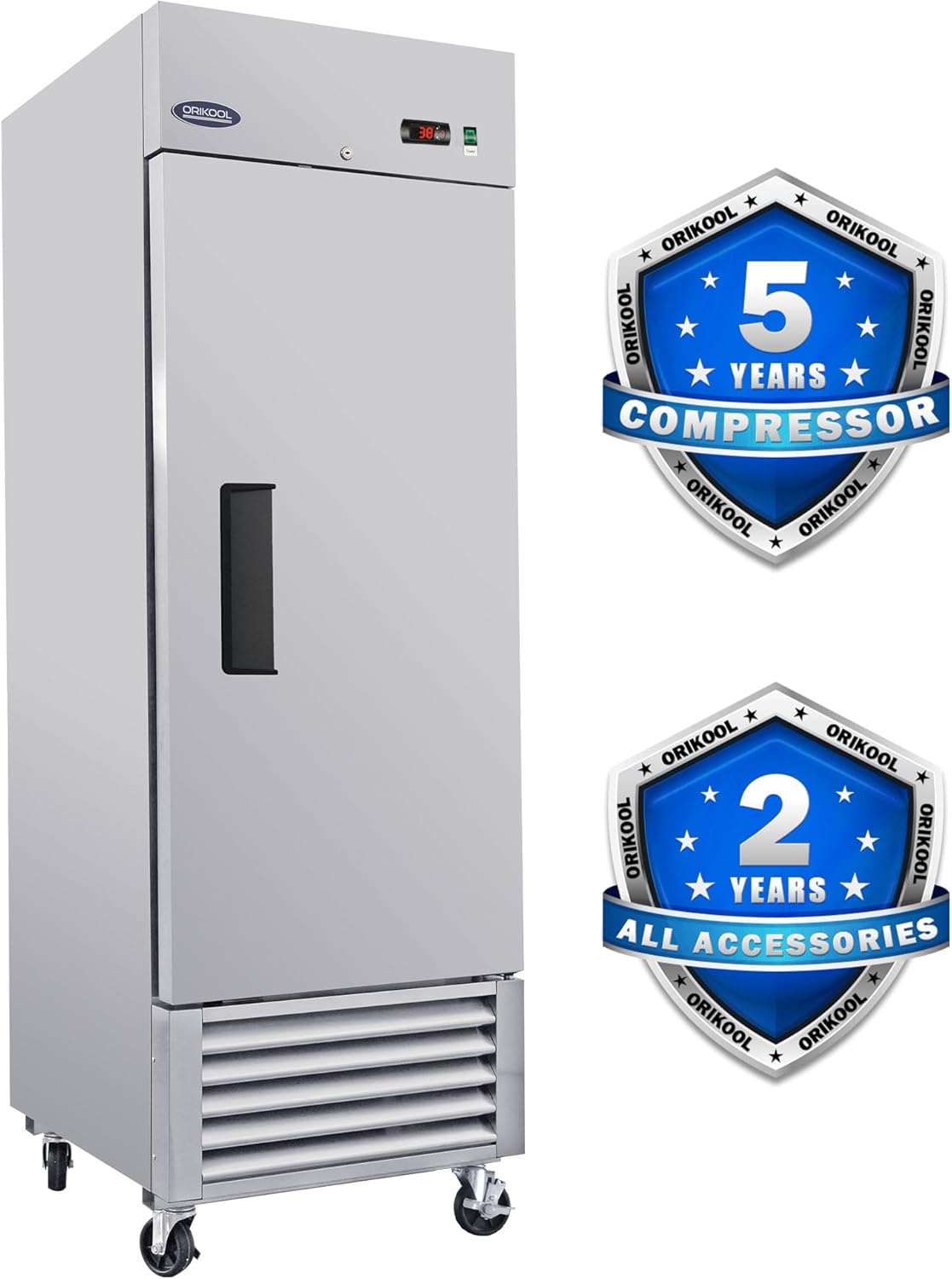 27" W Commercial Refrigerator Upright, 33℉ ~ 40℉ Stainless Steel Reach-in Refrigerator, 3 Adjustable Shelves, LED Lighting, 23 Cu.ft