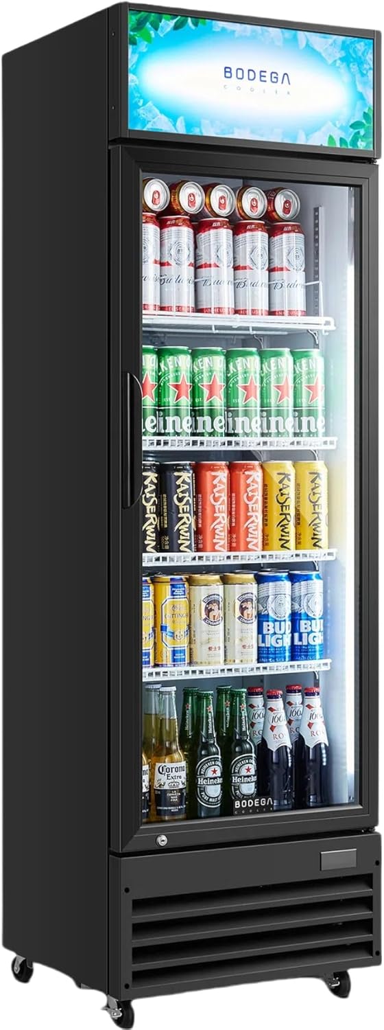 BODEGACOOLER commercial refrigerators glass door, 9 cu.ft commercial beverage refrigerator, glass door display refrigerator for beer,bar,drink, commercial merchandiser refrigerator, commercial fridge.