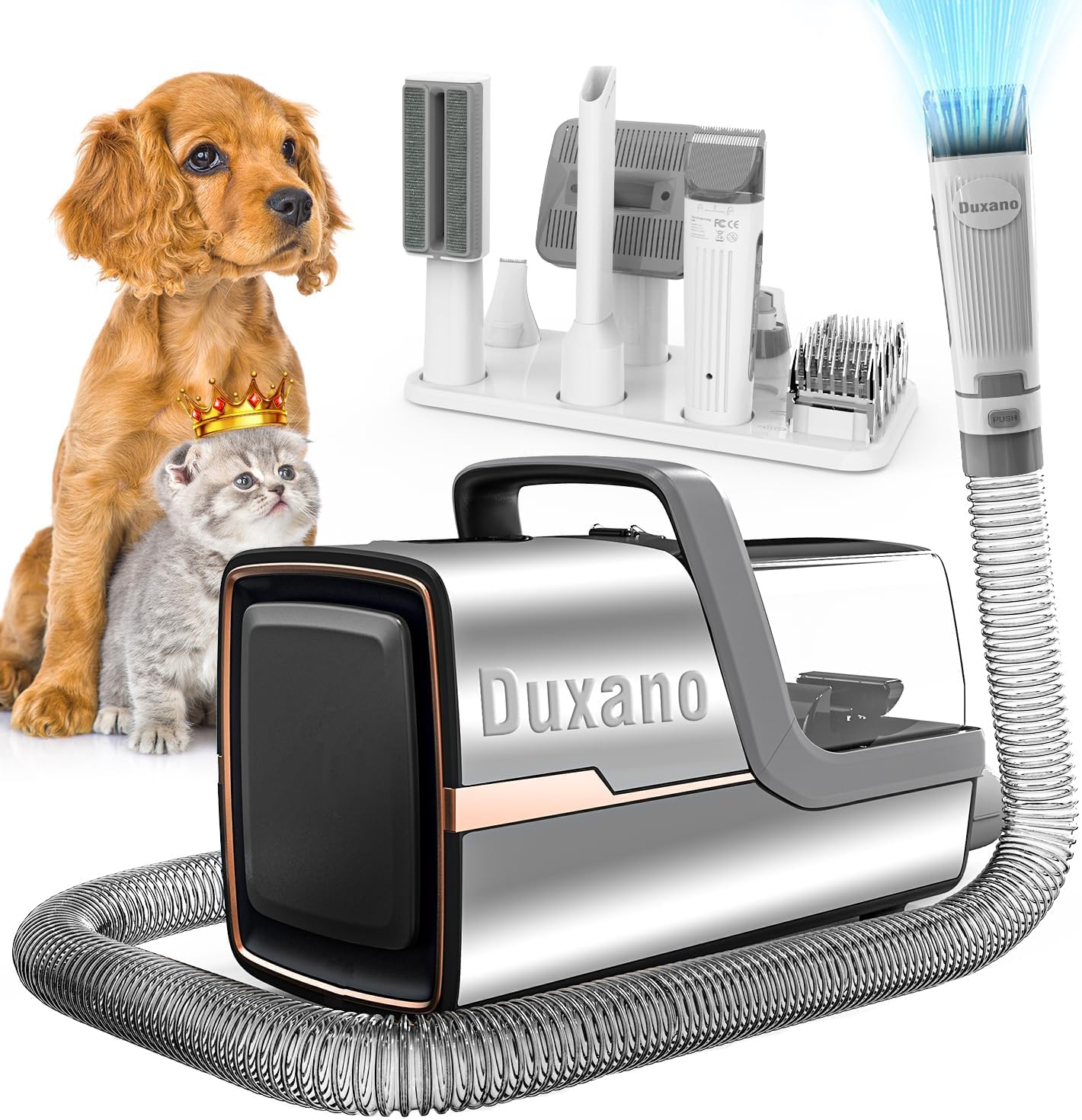 Deluxe Dog Grooming kit Pet Grooming Kit & Pet Grooming Vacuum15KPa Powerful Suction, Multi-Functional Grooming Tools, Includes Clippers, Nail Grinder, Brush for Dog and Cat– Stainless Steel