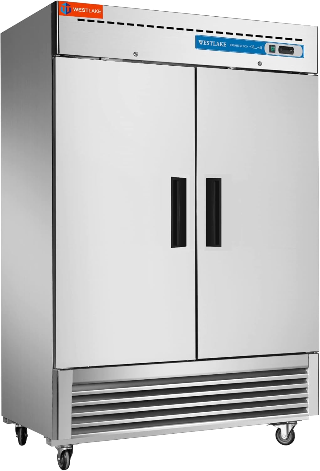 WESTLAKE 54" W Commercial Refrigerator 2 door 2 Section Stainless Steel Reach in Solid door Upright Fan Cooling 49 Cu.ft Cooler for Restuarant, Bar, Shop, etc