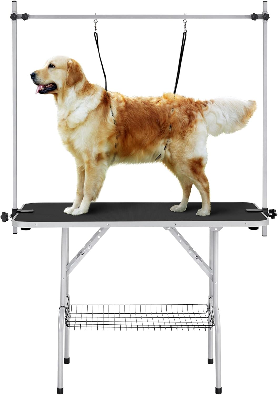 Yaheetech 46'' Pet Grooming Table for Large Dogs Adjustable Height Portable Trimming Table Drying Table w/Arm/Noose/Mesh Tray Maximum Capacity Up to 265Lb, Black